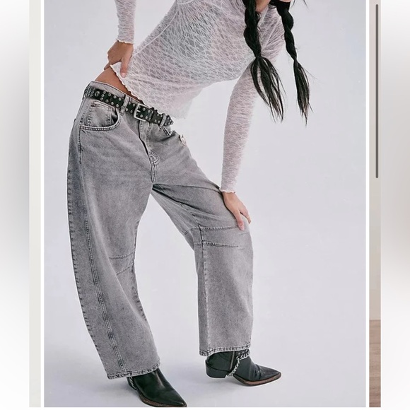 We The Free Denim - Free People We The Free Good Luck Mid Rise Barrel Jeans Size 26 Archive Gray